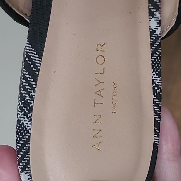 Ann Taylor Factory Black Suede Loafer Mules with Plaid & chain design size 8 - Picture 6 of 10